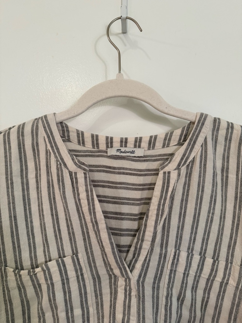 Madewell Cream and Gray Striped V-Neck Blouse - Picture 6 of 7